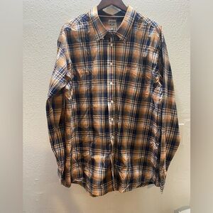 Cinch Men's Size XXL  Blue Orange Plaid Long Sleeve Button Up Shirt  Cotton